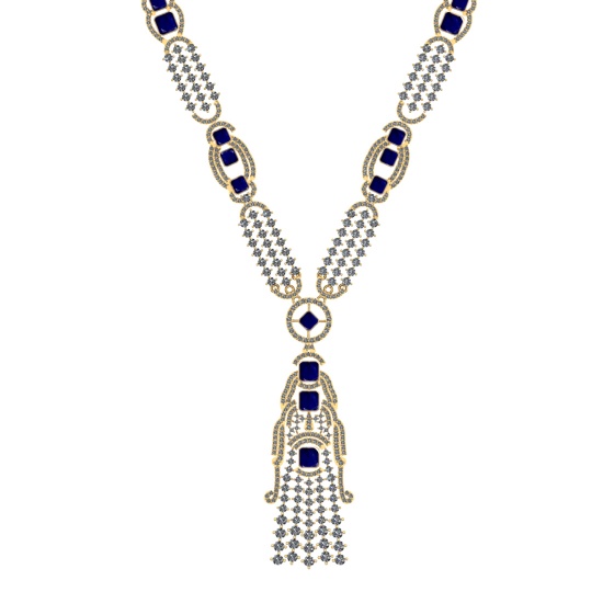 10.25 Ctw VS/SI1 Blue Sapphire and Diamond 14k Yellow Gold Necklace ALL DIA