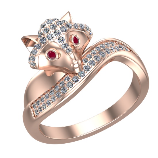 0.52 Ctw VS/SI1 Ruby and Diamond 14k Rose Gold Animal theme Fox Ring (ALL D