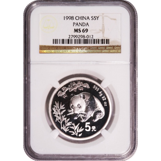 Certified China 5 Yuan Half Ounce Panda 1998 MS69 NGC