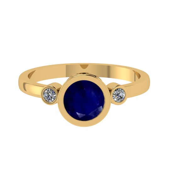 0.91 Ctw VS/SI1 Blue Sapphire and Diamond 14k Yellow Gold Engagement Ring (