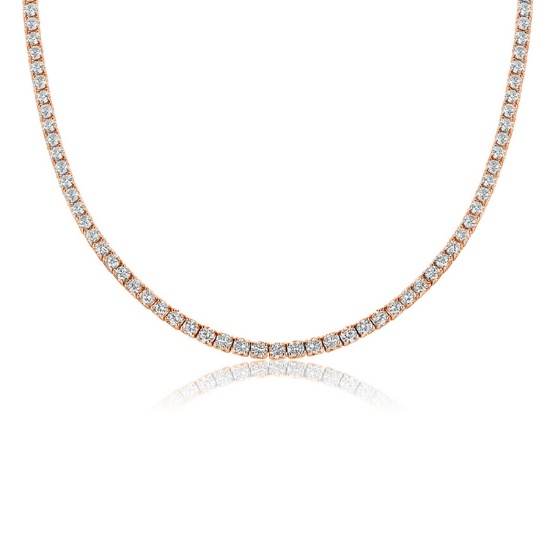 6.68 ctw 14k Rose Gold 17 inch Basket 4 Prong Tennis Necklace (LAB GROWN DI