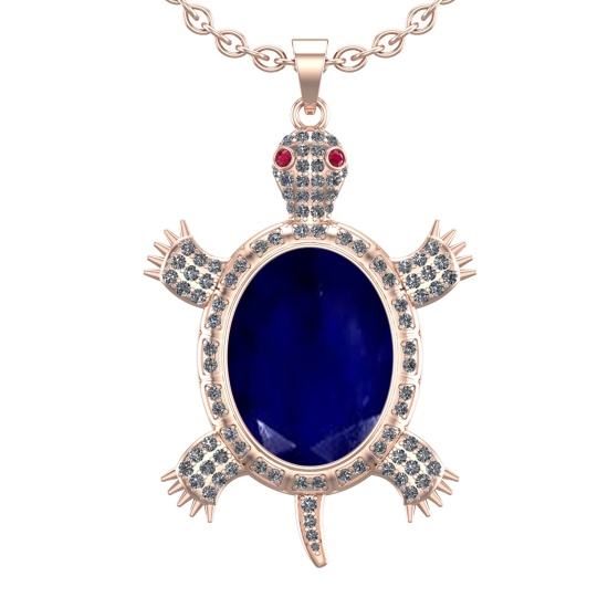 9.20 Ctw VS/SI1 Blue Sapphire and Diamond 14K Rose Gold Pendant (ALL DIAMON