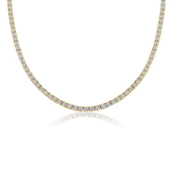 6.22 ctw 14k Yellow Gold 17 inch Basket 4 Prong Tennis Necklace