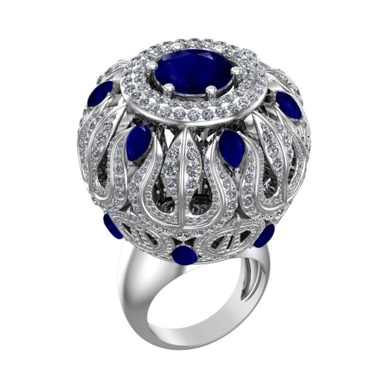 17.72 Ctw VS/SI1 Blue Sapphire and Diamond 14k white Gold Engagement Ring(A