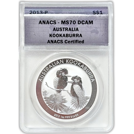 Certified Australian Kookaburra 1 oz Silver 2013 MS70DCAM ANACS