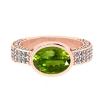 2.96 Ctw VS/SI1 Peridot and Diamond Set 10K Rose Gold Engagement Ring (ALL