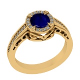 1.02 Ctw VS/SI1 Blue Sapphire and Diamond 14k Yellow Gold Engagement Ring
