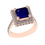 3.21 Ctw VS/SI1 Blue Sapphire And Diamond 14k Rose Gold Engagement Ring (AL