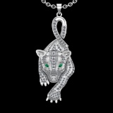 3.80 Ctw VS/SI1 Diamond Prong Set 18K White Gold Animal theme Lion Necklace