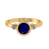 0.91 Ctw VS/SI1 Blue Sapphire and Diamond 14k Yellow Gold Engagement Ring (