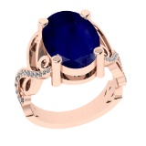 3.68 Ctw VS/SI1 Blue Sapphire and Diamond Prong Set 14K Rose Gold Engagemen