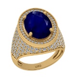 7.50 Ctw VS/SI1 Blue Sapphire And Diamond 14K Yellow Gold Engagement Ring