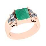 3.66 Ctw VS/SI1 Emerald and Diamond 14k Rose Gold Engagement Ring (ALL DIAM