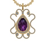 16.10 Ctw VS/SI1 Amethyst and Diamond 14K Yellow Gold Pendant