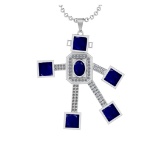 7.65 Ctw VS/SI1 Blue Sapphire and Diamond 14K White Gold Necklace(ALL DIAMO
