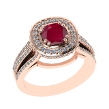 1.81 Ctw VS/SI1 Ruby and Diamond 14k Rose Gold Engagement Halo Ring (LAB GR