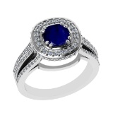 1.81 Ctw VS/SI1 Blue Sapphire and Diamond 14k White Gold Engagement Halo Ri