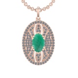 5.15 Ctw VS/SI1 Emerald and Diamond 14K Rose Gold Pendant (ALL DIAMOND ARE