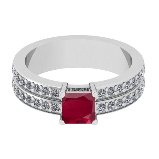 1.10 Ctw VS/SI1 Ruby And Diamond 14K White Gold Cocktail Ring