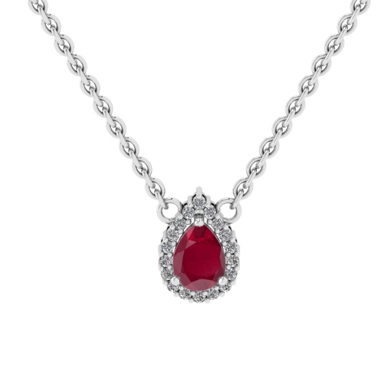 0.89 Ctw VS/SI1 Ruby and Diamond Prong Set 14K White Gold Necklace (ALL DIA