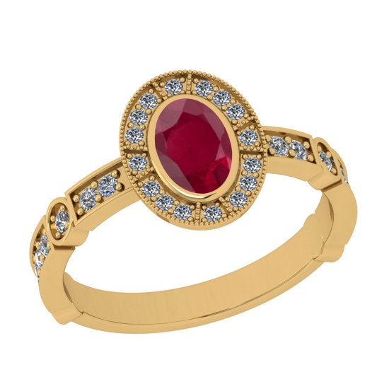 1.07 Ctw VS/SI1 Ruby And Diamond 14K Yellow Gold Wedding Ring
