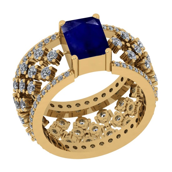 1.22 Ctw VS/SI1 Blue Sapphire And Diamond 14K Yellow Gold Engagement Halo R