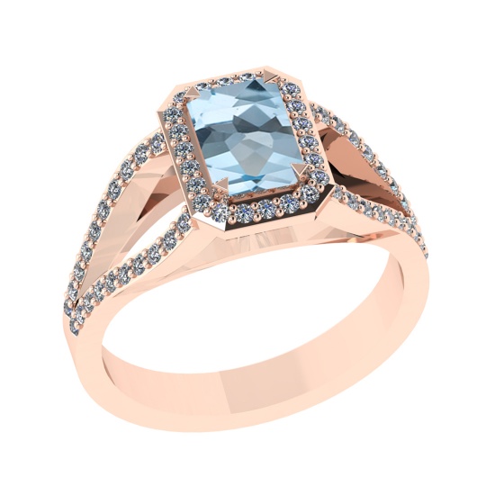 1.43 Ctw VS/SI1 Blue Topaz and Diamond Set 10K Rose Gold Engagement Ring (A