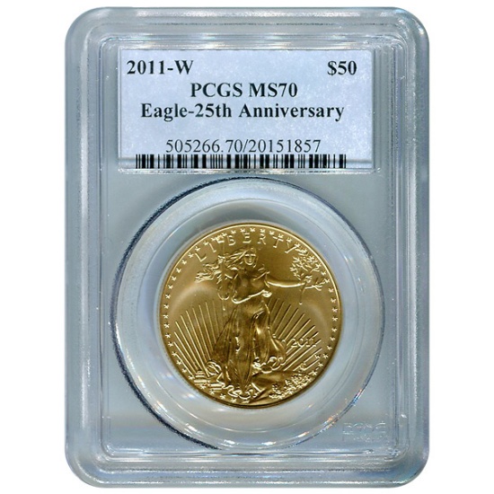 Certified American $50 Gold Eagle 2011-W 25th Anniversary MS70 PCGS