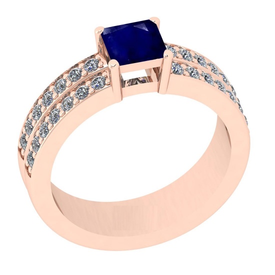 1.10 Ctw VS/SI1 Blue Sapphire And Diamond 14K Rose Gold Cocktail Ring
