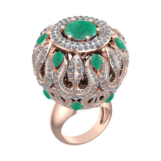 17.72 Ctw VS/SI1 Emerald and Diamond 14k Rose Gold Engagement Ring (ALL DIA