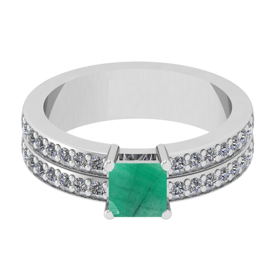 1.10 Ctw VS/SI1 Emerald And Diamond 14K White Gold Cocktail Ring