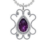16.10 Ctw VS/SI1 Amethyst and Diamond 14K White Gold Pendant