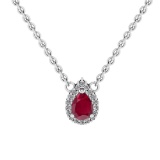 0.89 Ctw VS/SI1 Ruby and Diamond Prong Set 14K White Gold Necklace (ALL DIA
