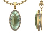 17.79 Ctw VS/SI1 Green Amethyst and Diamond 14K Yellow Gold Necklace (ALL D
