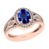 1.90 Ctw VS/SI1 Tanzanite And Diamond 18k Rose Gold Cocktail Ring