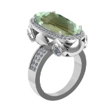 16.68 Ctw VS/SI1 Green Amethyst and Diamond 14K White Gold Engagement Ring