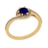 0.69 Ctw VS/SI1 Blue Sapphire and Diamond 14K Yellow Gold Engagement Ring (