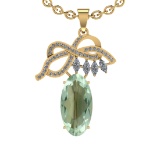 16.99 Ctw I2/I3 Green Amethyst And Diamond 10K Yellow Gold Necklace(ALL DIA