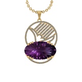 48.72 Ctw VS/SI1 Amethyst and Diamond Prong Set 14k Yellow Gold Pendant (AL
