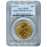 Certified American $50 Gold Eagle 2011-W 25th Anniversary MS70 PCGS