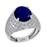 6.72 Ctw VS/SI1 Blue Sapphire And Diamond 14K White Gold Engagement Ring