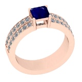 1.10 Ctw VS/SI1 Blue Sapphire And Diamond 14K Rose Gold Cocktail Ring