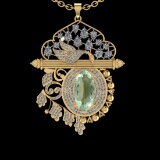 22.47 Ctw VS/SI1 Green Amethyst And Diamond 14K Yellow Gold Necklace( ALL D