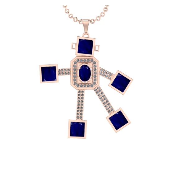 7.65 Ctw VS/SI1 Blue Sapphire and Diamond 14K Rose Gold Necklace(ALL DIAMON