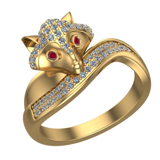 0.52 Ctw VS/SI1 Ruby and Diamond 14k Yellow Gold Animal theme Fox Ring (ALL