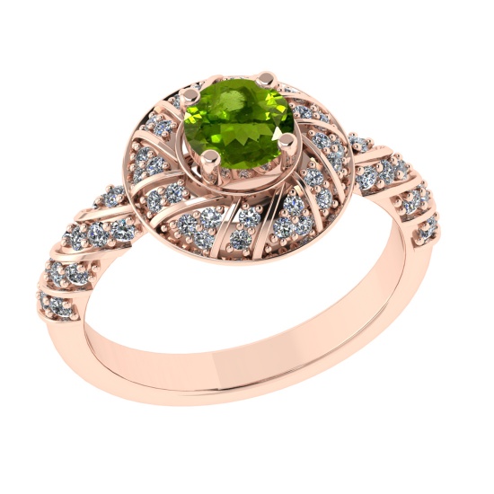 1.03 Ctw VS/SI1 Peridot and Diamond Set 10K Rose Gold Engagement Ring (ALL