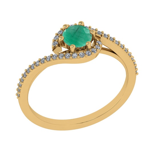 0.69 Ctw VS/SI1 Emerald and Diamond 14K Yellow Gold Engagement Ring (ALL DI