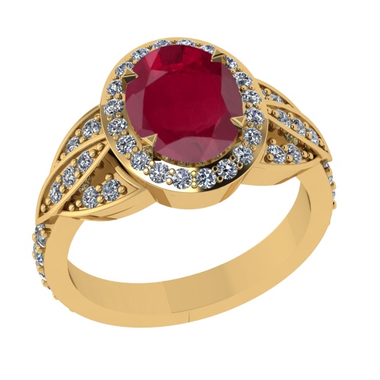 3.26 Ctw VS/SI1 Ruby and Diamond 14k Yellow Gold Engagement Ring (ALL DIAMO