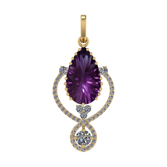 75.18 Ctw SI2/SI1 Amethyst and Diamond Prong Set 14k Yellow Gold Pendant (A