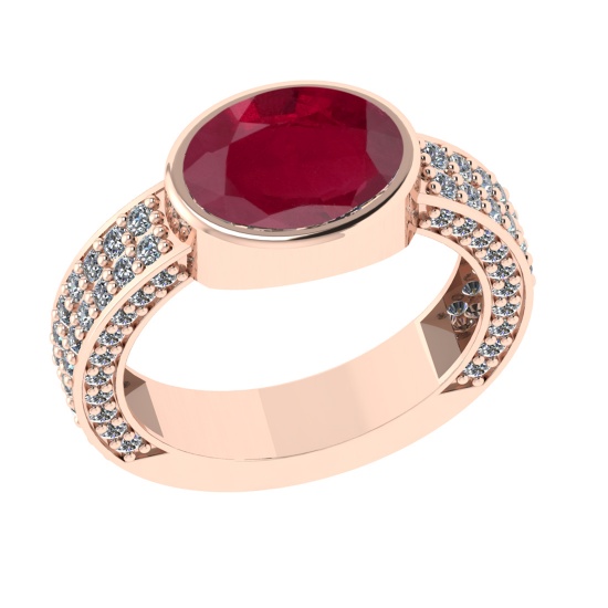 2.96 Ctw VS/SI1 Ruby and Diamond 14k Rose Gold Engagement Ring (ALL DIAMOND